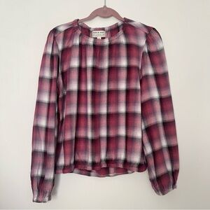 Cloth & Stone Anthropologie Plaid Pink and Cream Long Sleeve Blouse
